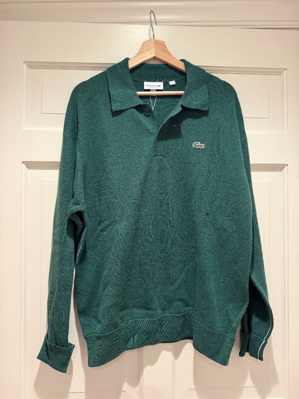 NWT- Lacoste Men's Relaxed Fit Wool Polo Sweater in Pine Green - Large
